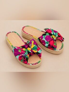NWOT Kate Spade New York Floral Bow Platform Espadrille Slides Size 8.5